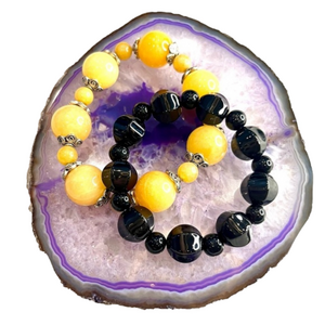 2/$20 Agate Bead Bracelets Black and Yellow